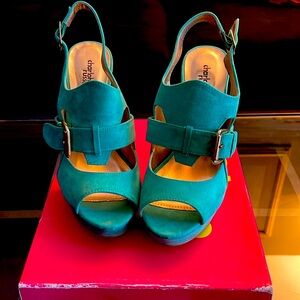Teal suede heels size 10